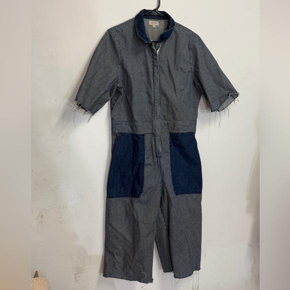 Brixton Pants - Brixton distressed Brixton Mercey Coverall in Railroad strip coveralls utility